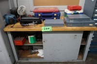 Sliding Door Cabinet/ Woodtop Workbench with Tap and Die Sets, Etc.