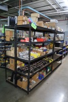 (5) Sections of Adjustable Racking with Misc. Spare Parts, Switches, Electrical Components, Etc.