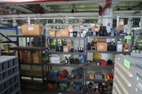 (3) Sections of Adjustable Shelving Units with Misc. Electrical Spare Parts, Transformers, Etc.